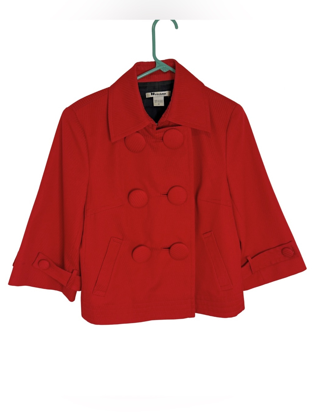 Nygard Collection Red Double-Breasted 3/4 Sleeve Short Blazer Jacket Size 10